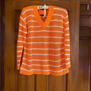 Talbots orange white stripe open stitch sweater large